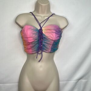 Blush Rainbow Rhinestone mesh corset too size small NWT